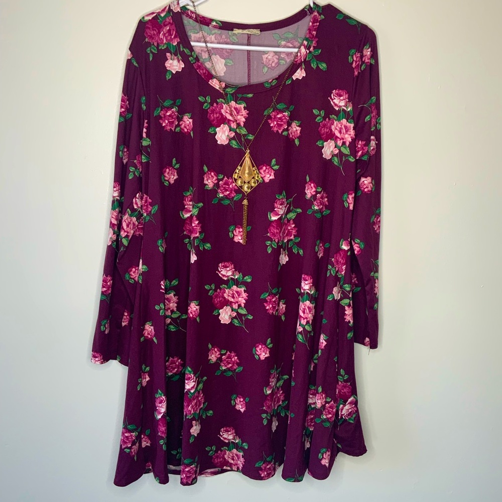PINC| Women 1X | Burgundy and Floral| Dress